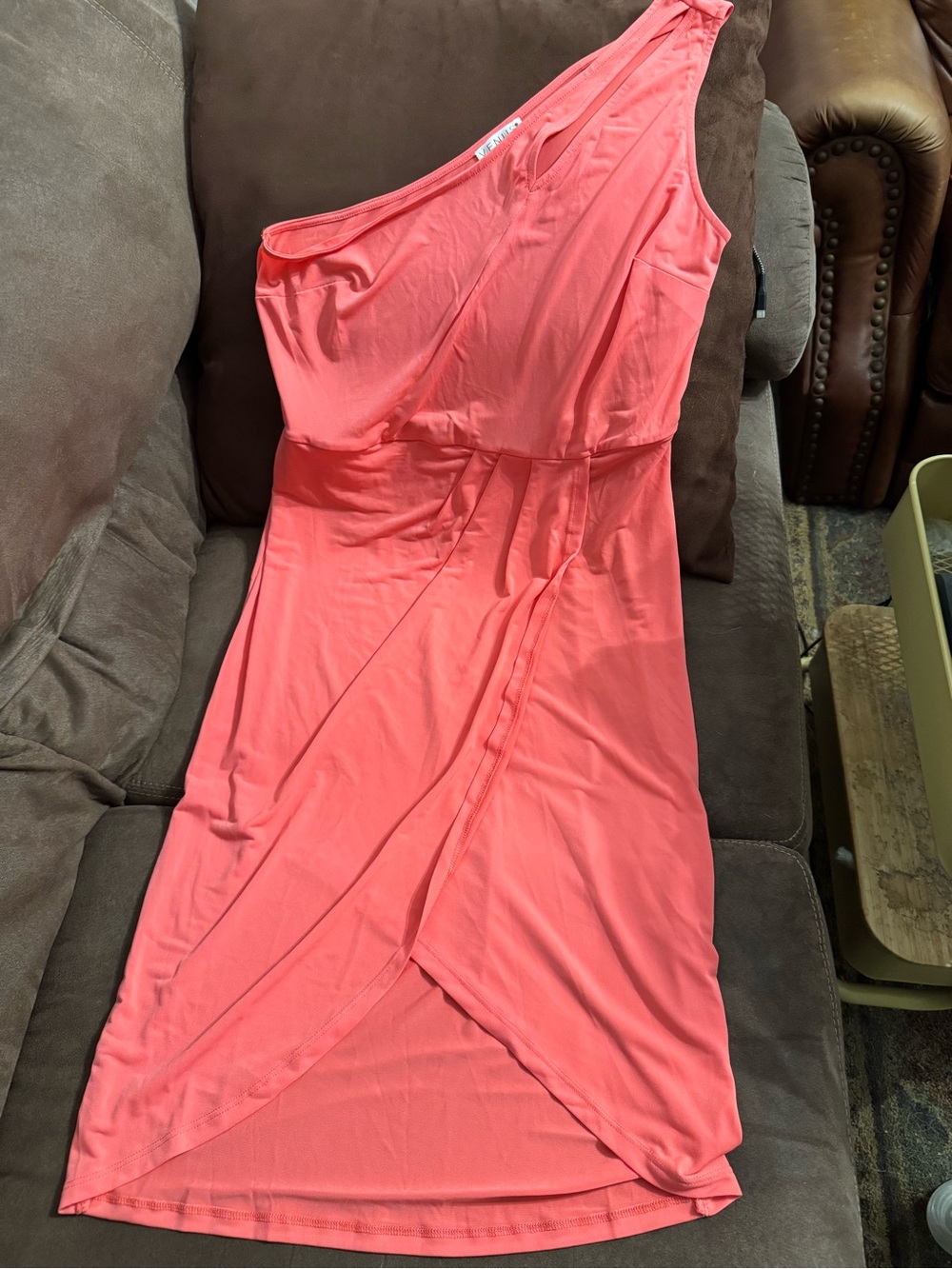 VENUS One-Shoulder Coral-Pink Wrap Dress